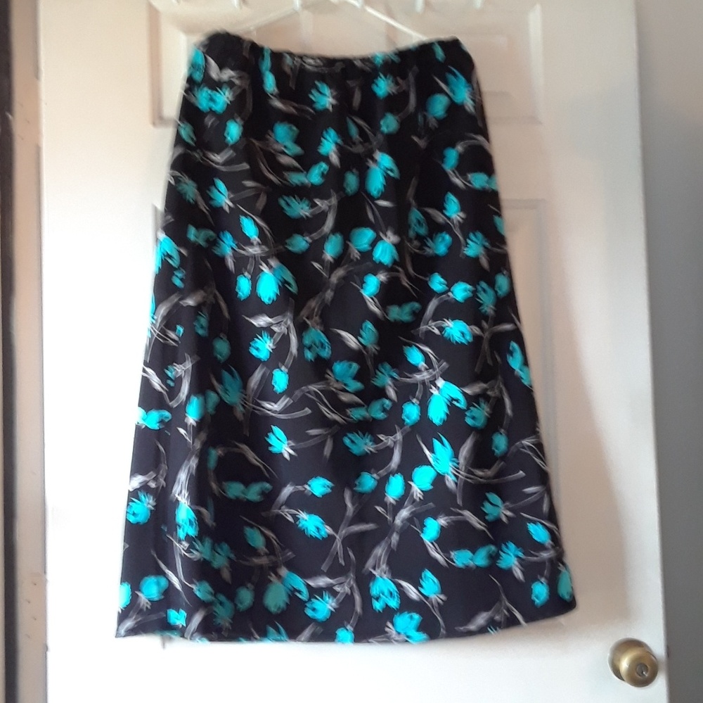 Cato Black Skirt with Turquoise Flowers